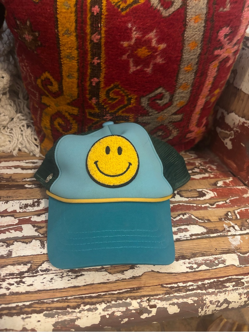Smiley Face Blue Teal Trucker Hat